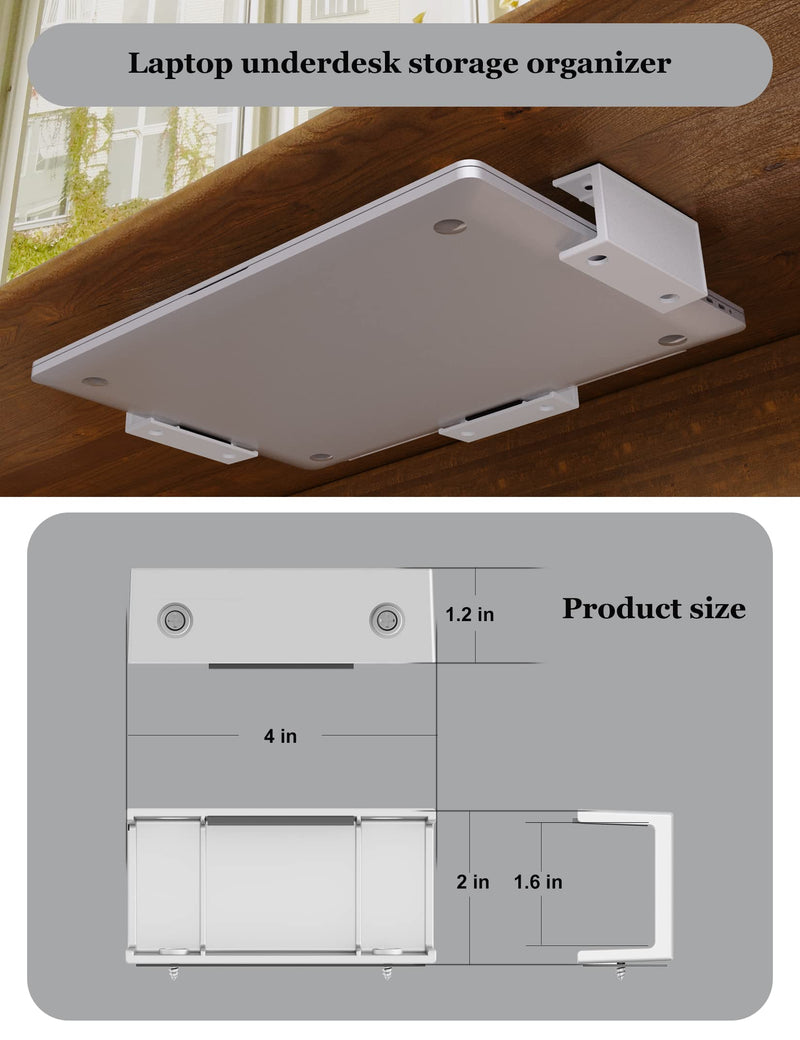 Under Desk Laptop Holder MacBook Drawer Mount for Keyboard & Small Devices Also Fit for Cable Box Wall Mount Tray Organizer Like Routers, Modems, Network Switch and (White) White