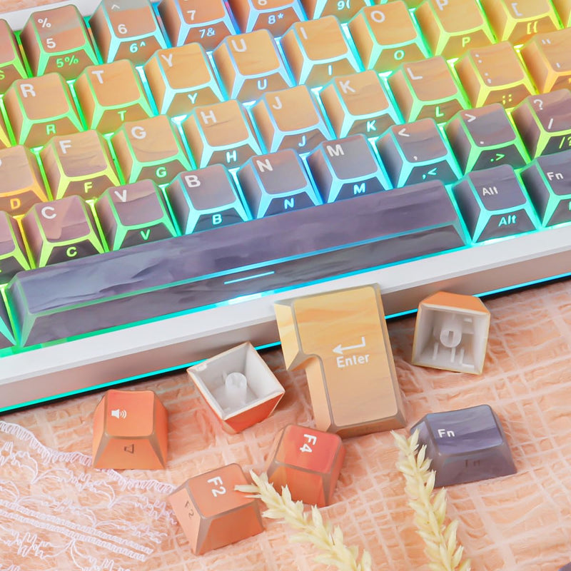 Tsungup Custom Keycaps,137 Keys Cherry Cool Key Caps Keyboard Keycap Set | Sunset-Afterglowy Side Printed PBT Keycaps for Cherry MX Switches Mechanical Keyboard Sunset Yellow