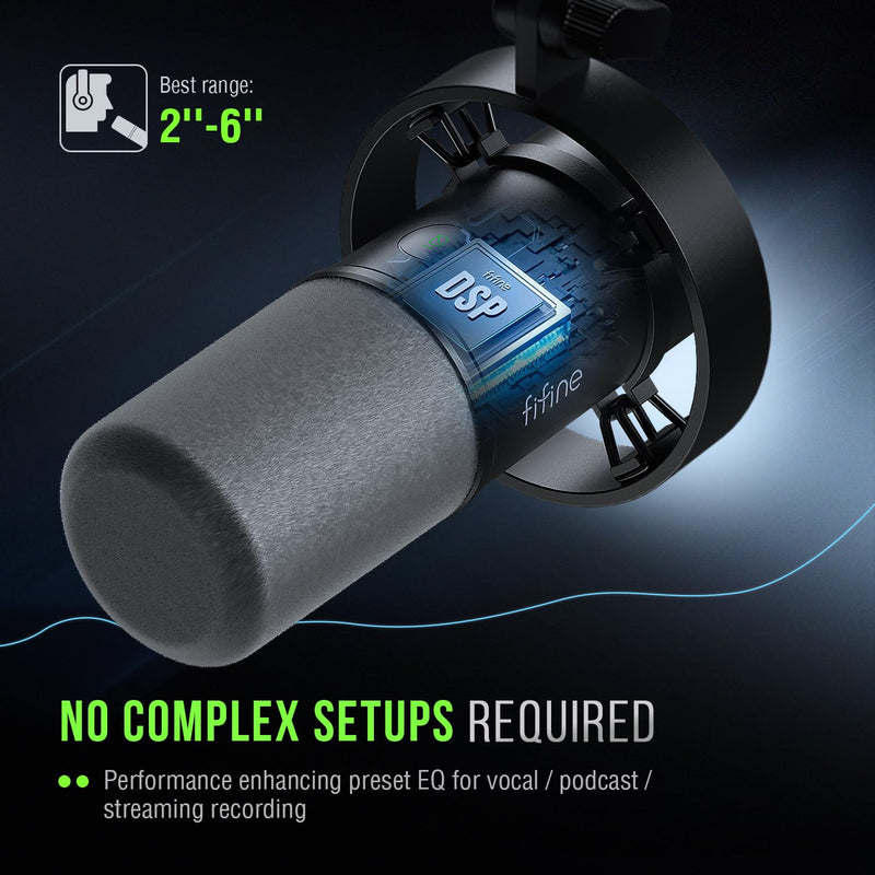 FIFINE Dynamic Microphone, XLR/USB Podcast Recording PC Microphone for Vocal Voice-Over Streaming, Studio Metal Mic with Mute, Headphone Jack, Monitoring Volume Control, Windscreen-Amplitank K688 Black