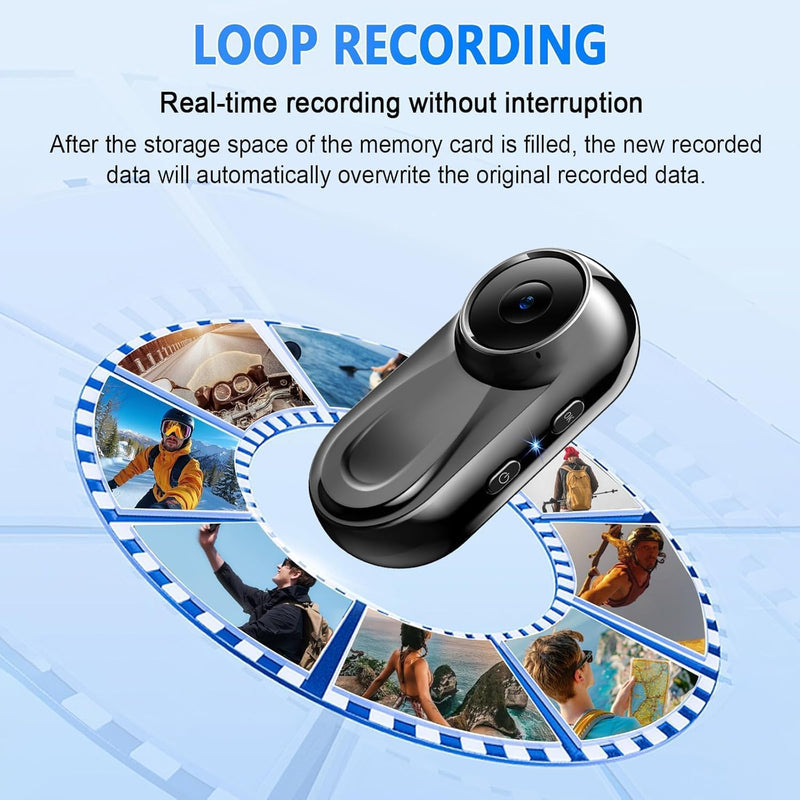 Mini Body Camera 1080P, 512G Thumb Action Camera, Vlogging Cam Portable Camcorder with 360° POV Rotate Clip & Magnetic Clip, Wearable Video Recorder for Traveling/Motorcycle/Pet Walking(No SD Card) black-A