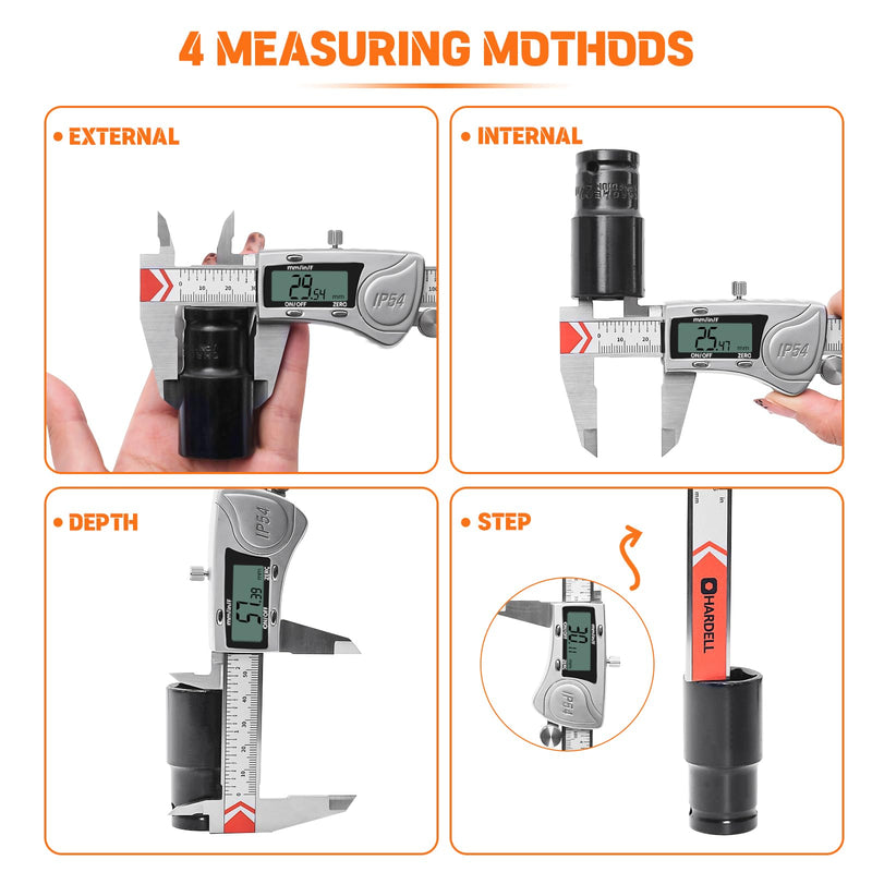 HARDELL Digital Caliper 8 Inch, Heavy-Duty IP54 Calipers with 3-Batteries & Extra Cover, All Stainless Steel Digital Micrometer Vernier Caliper, Inch/MM/Fraction, Auto-Off for DIY/3D-Printing
