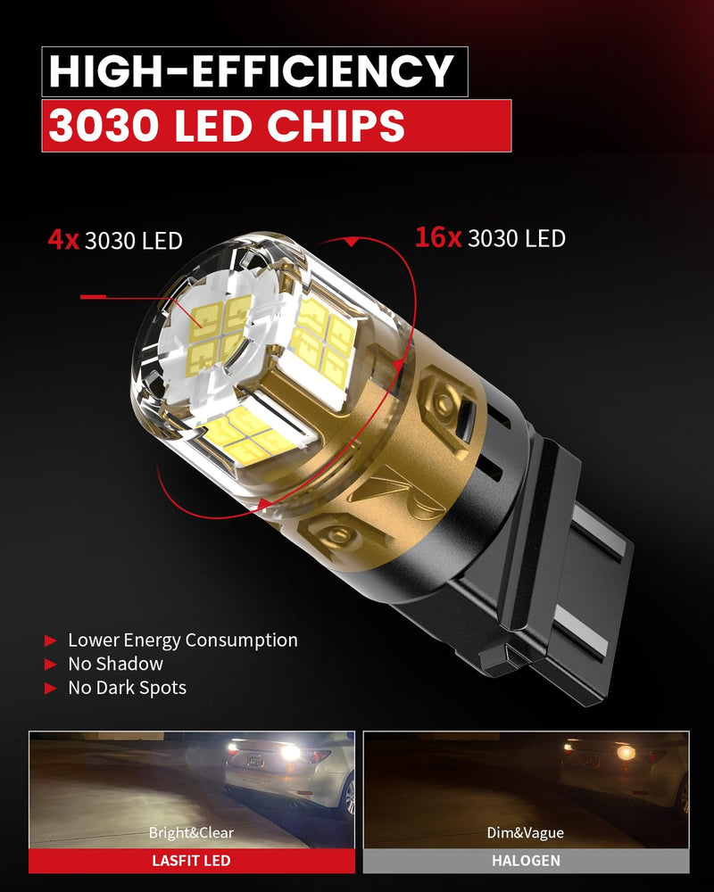 LASFIT 3157 LED Reverse Lights Fit for 1999-2013 Silverado 1500 2500 3500 HD, Bright 6000K White Backup Bulbs, 3156 3047 4114 4157 Sockets, Back Up DRL Replacement, 2PCS For Silverado