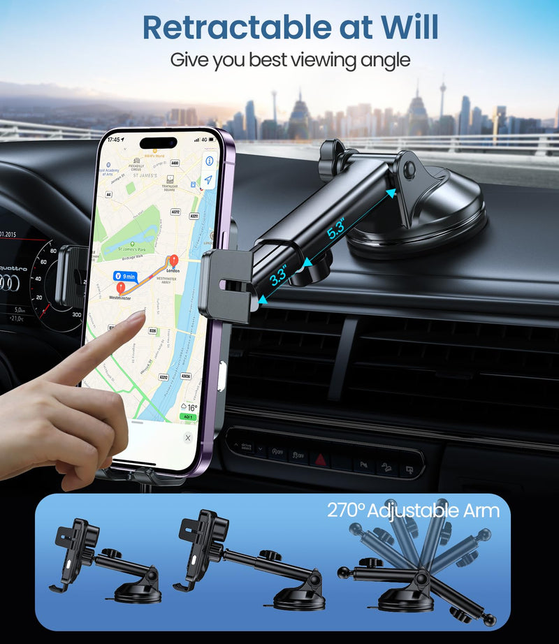 Wireless Car Charger 15W Fast Charging Dash Windshield Vent Car Mount | Auto-Clamping Universal Hands-Free Car Charger Compatible with iPhone 17/16 15/14/13/12, Samsung S24 S23/S22/S21,etc Light Black with qc 3.0