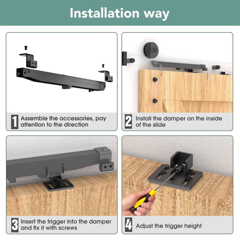 Barn Door Soft Close Hardware Kit, Barn Door Buffer Damper Stopper is Suitable for Most Flat Track Sliding Doors Systems.Supports Doors Weighing 88-132 lbs,No Hole Installation (Black 4pcs) Black 4pcs