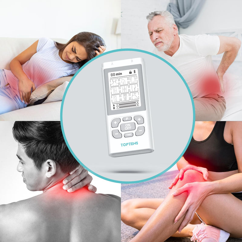 Dual Channel TENS Unit Muscle Stimulator Machine，9 Modes with 20pcs Premium Electrode Pads for Pain Relief White/20 Pads