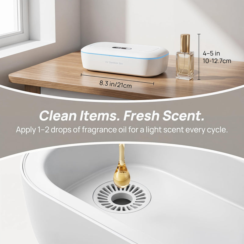 L11 UV Phone Sanitizer Box with LCD Display, Portable UVC Cleaner | Fits phones, glasses, jewelry, keys, earbuds & toothbrushes, large capacity, one-touch operation, portable design