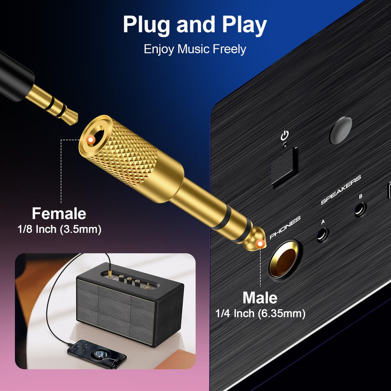 16-Pack 1/4'' to 1/8''(6.35 Male to 3.5 Female) Guitar Audio Jack Adapter | Thickened Gold Plated Hi-Fi Stereo Audio Converter for Guitar Amplifier, Piano, Speaker, Mixer, Headphone, Keyboard, Phone
