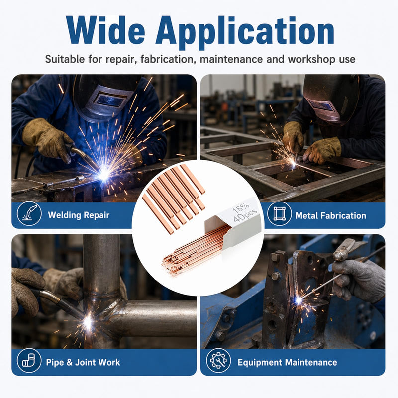 Tandefio 15% Silver Brazing Rods AWS BCuP-5 40 Sticks, Silver Solder Flat Welding Rods 0.050"x1/8"x10" for Air Conditioning, Refrigerator, Cold Storage & HVAC Units, Phos Copper Brazing Alloys BCup-5, 15% Silver