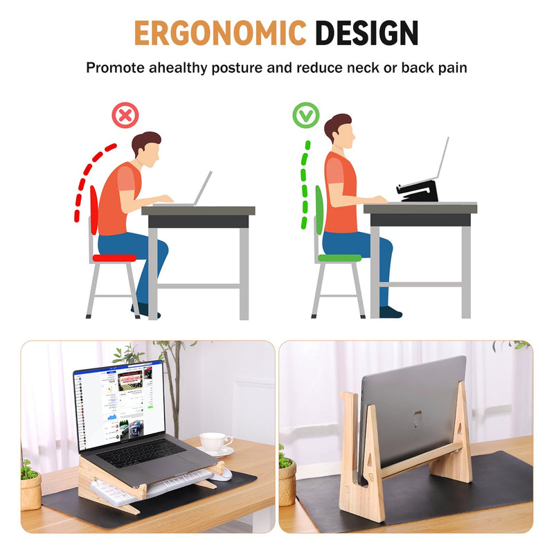 Wood Laptop Stand,Universal Computer Stands for Desk,Vertical Laptop Holder for MacBook Pro, Wooden Laptop Riser for MacBook Air, Dell, HP, Lenovo Compatible with 13.3 to 17.3 Inches All Laptops