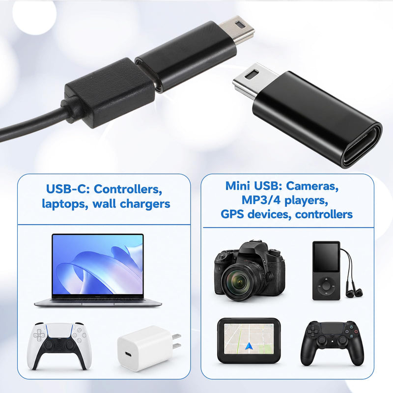 4 Pcs USB-C to Mini USB Adapter Type C Female to Mini USB 2.0 Male Convert Connector Compatible with Camera GPS Dash Cam MP3 Player and Other Devices Supports Charge & Data Sync