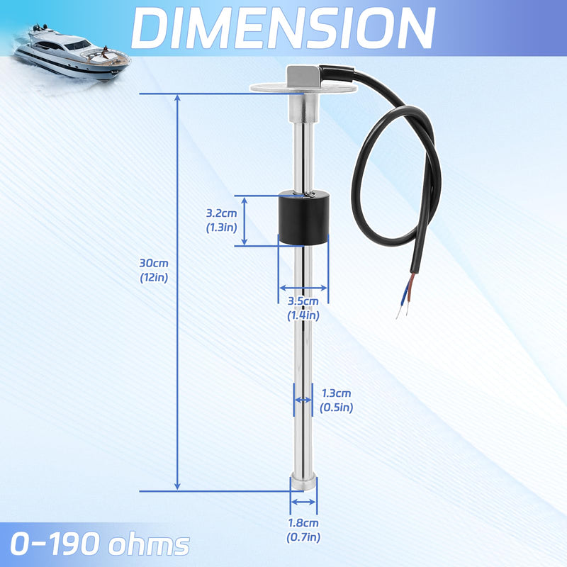 Fuel Sending Unit 0-190 ohms 12"(300mm) Stainless Steel Gas Tank Sensor for Boat Truck RV Car Universal Fuel Level Sender Marine-Grade Corrosion Resistant Water Level Sending Unit 12"(300mm) 0-190 ohms Sender