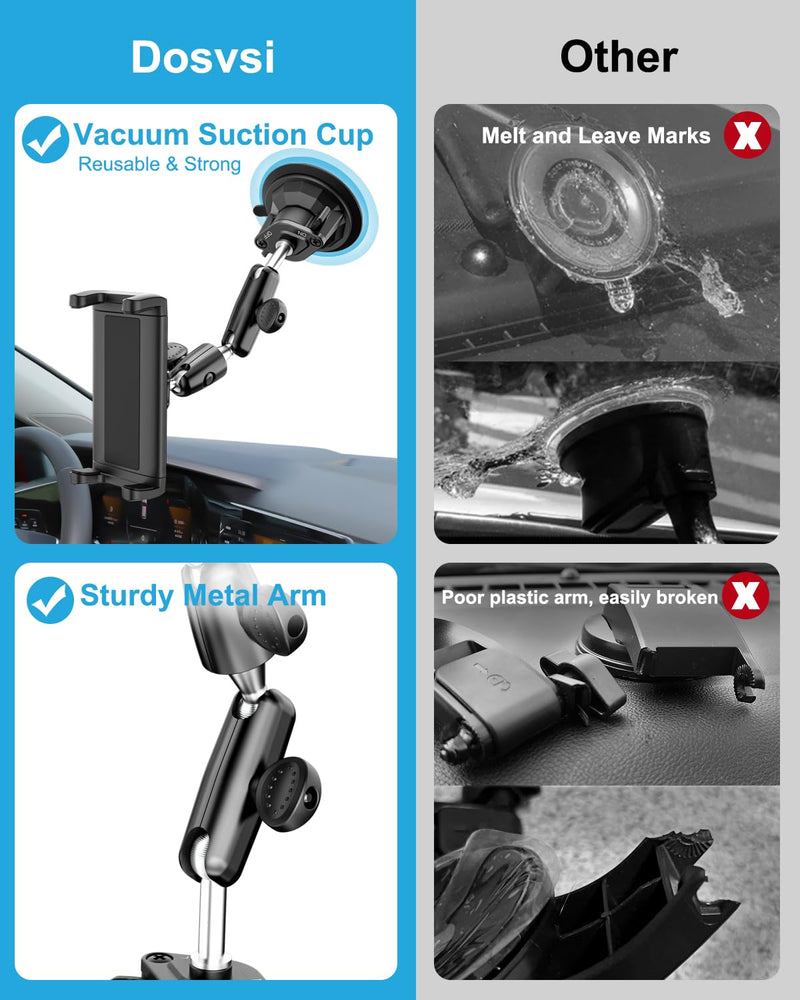 Z Fold Car Holder, Windshield Mount for Foldable Phone, Super Suction Cup | 360° Metal Arm Truck Dashboard Tablet Phone Stand for Galaxy Z Fold 8 7 6 5 4 3 2, Pixel Fold, Galaxy Tab, 4-13" Device