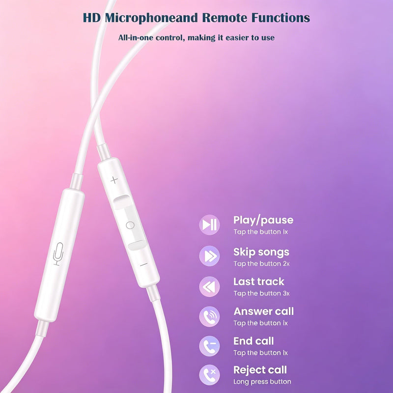1Pack Earbuds for iPhone Headphones Lighning Plug Wired Earphones in-Ear | Official Certified Headsets Wired Ear Buds Head Phones Compatible iPhone 14 Pro Max/14 Pro/14/13/12/11/SE/X/XS/XR/8/7/Xs Max 1PC Lightning