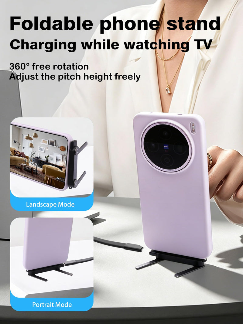 YACSEJAO 2 Pcs 240W USB C to USB C Charging Adapter | Hidden Foldable Stand, 90 Degree, Male to Female Charger Adapter,Adjustable Phone Stand, For Gaming, Office, Travel