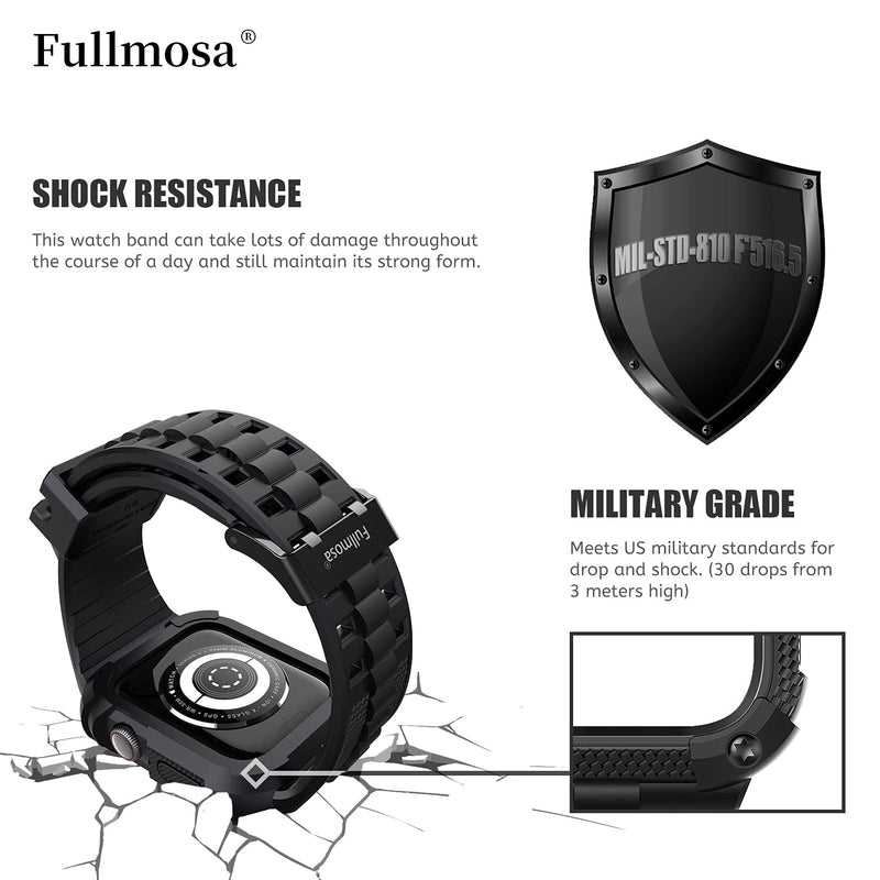 Fullmosa Watch Bands 44mm, Rugged iWatch Band Silicone with Screen Protector and Bumper Case for Men, Compatible with Apple Watch Series 6/5/4/SE 2nd Generation/SE (44mm, Black) 44mm Series SE/6/5/4