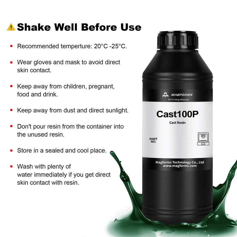 Cast100P 3D Printer Resin Castable 405nm UV Curing Resin High Precision Photopolymer Resin Easy to Print and Burn for Making Jewelry (Green, 500g) Green