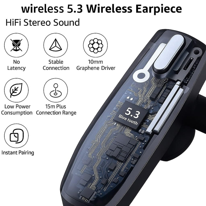 Bluetooth 5.3 Single‑Ear Headset with ENC Microphone & IPX7 Waterproof – 50 Hour Battery (8 h + Charging Case), Hands‑Free Wireless Earpiece for Driving, Office & PC
