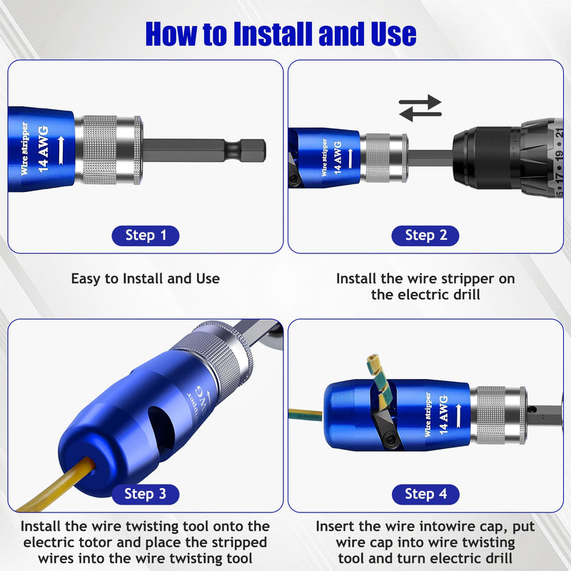 Wire Stripper Twister Tool for Drill, 2025 Upgraded Wire Stripping Tool & Wire Twisting Connector for Cutters 6-14 AWG, 8 In 1 Professional Electrician Twister Stripping with 5 PCS Blade