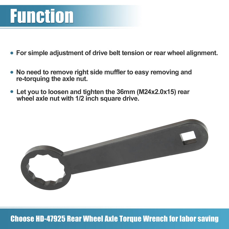Motoforti 36mm Rear Axle Nut Wrench Tool for Harley Davidson Touring Motorcycle - HD-47925, Adjust Belt Tension, Black 7.7*1.2in