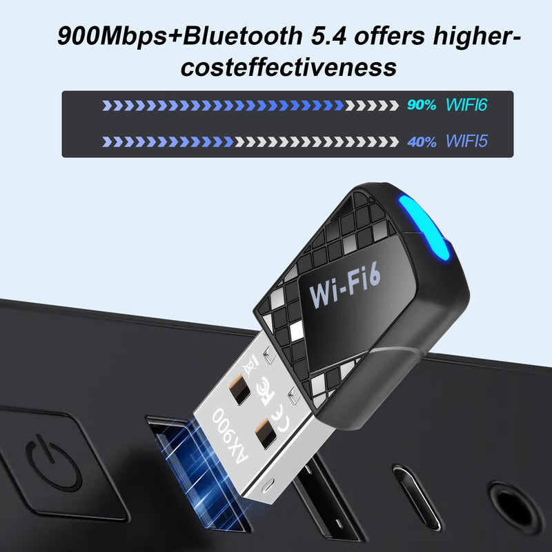 AX900Mbps USB WiFi 6 Adapter for PC, 2-in-1 Bluetooth 5.4 WiFi Adapter.2.4G/5G Dual-Band Wireless Network Transceiver Adapter for Laptop, Desktop, WPA3,Supports Windows 11/10 Black AX913