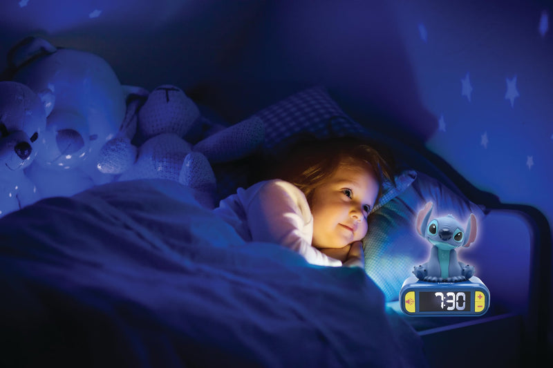 LEXiBOOK, Disney Stitch, Stitch Nightlight Alarm Clock, Sounds and Melodies, LCD Backlit Screen, Luminous, Snooze, Blue, RL800D Disney Stitch - Stitch