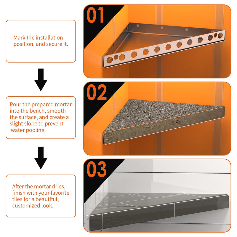 Floating Corner Shower Bench Kit-Customizable Appearance Corner Bench Seatin (17"x17"x24") 17"×17"×24"