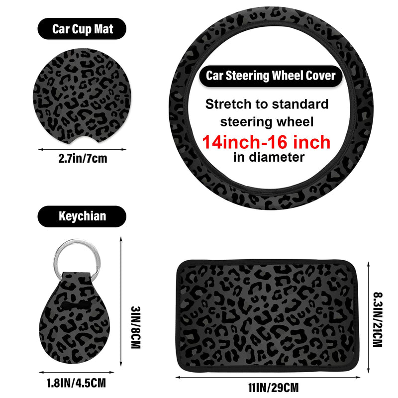 10 Pieces Leopard Print Car Steering Wheel Cover Center Console Armrest Pad Headrest Seat Belt Cover Handbrake Cover Keychain Coaster Full Set Car SUV(Leopard Print