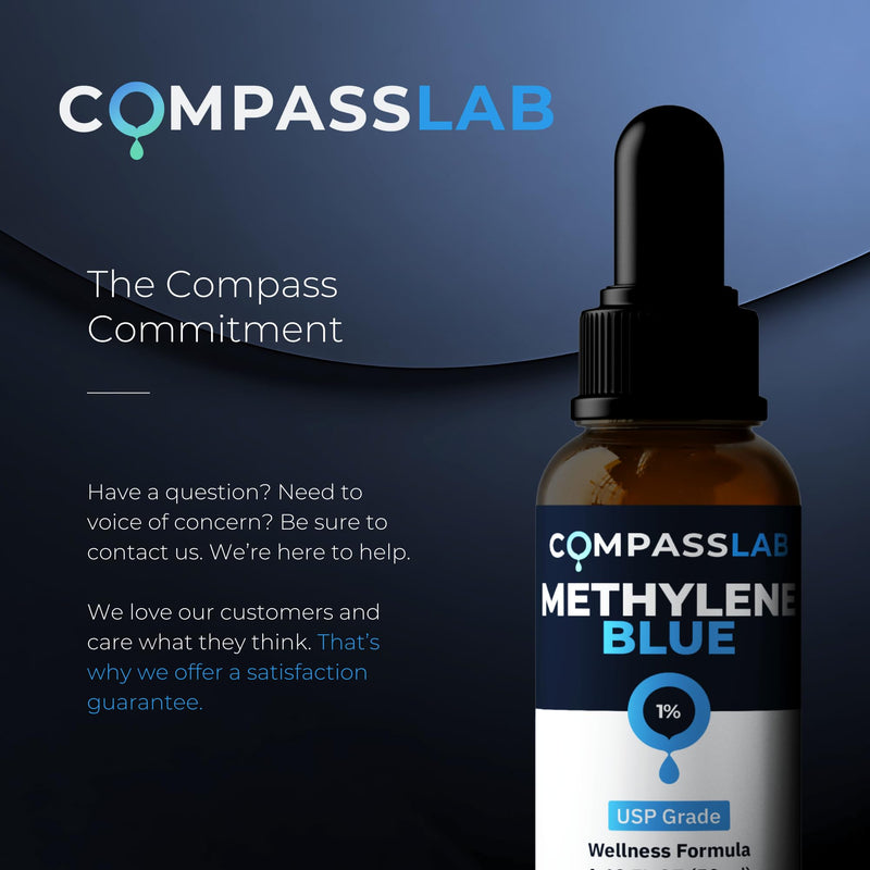 Compass Laboratory Methylene Blue 1% Solution | USP-Grade Research Formula | Premium Purity, Practitioner-Directed Use | 50 mL Amber Glass Dropper Bottle | Made in USA