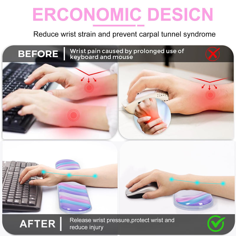 L-SPOUTTO Cute Ergonomic Gel Wrist Rest for Mouse and Keyboard, Heart | Wrist Support for Mouse and Keyboard,Pain Relief Easy Typing Mousepad,Girly Office Desk Accessories,Computer/Laptop/Gaming Pink Purple Blue