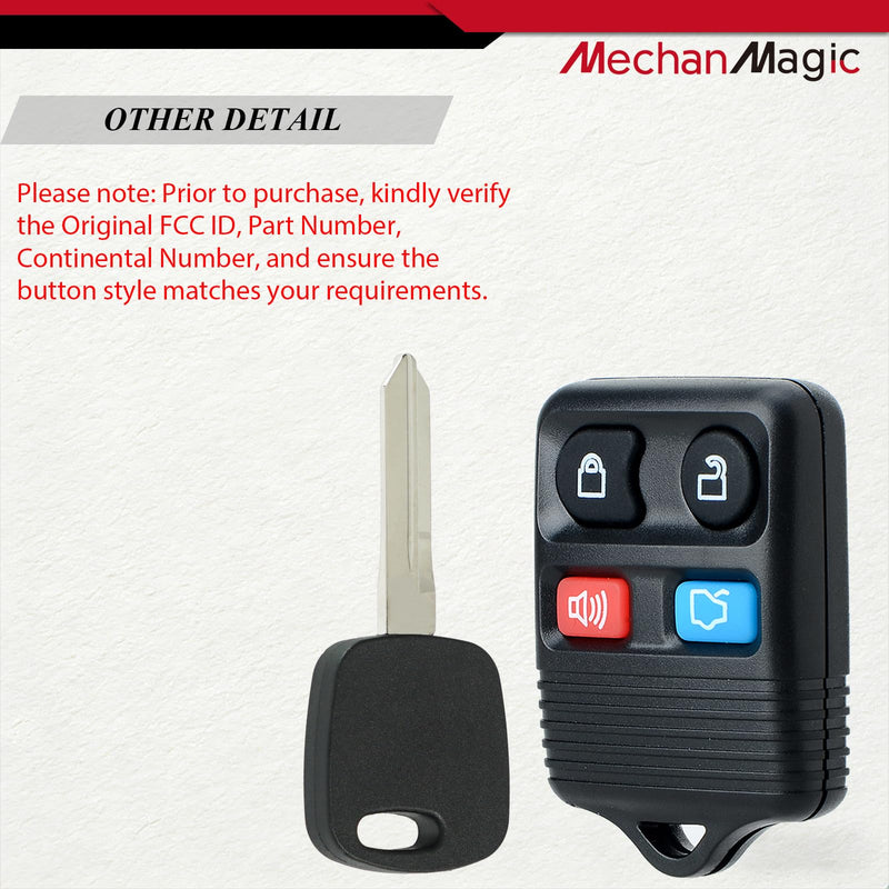 Key Fob Replacement Fits for Ford Mustang Expedition Explorer Taurus Lincoln Navigator Town Car Mercury Sable 1998-2004 CWTWB1U311 Remote with Uncut Transponder Ignition Key (H72-PT 4C)