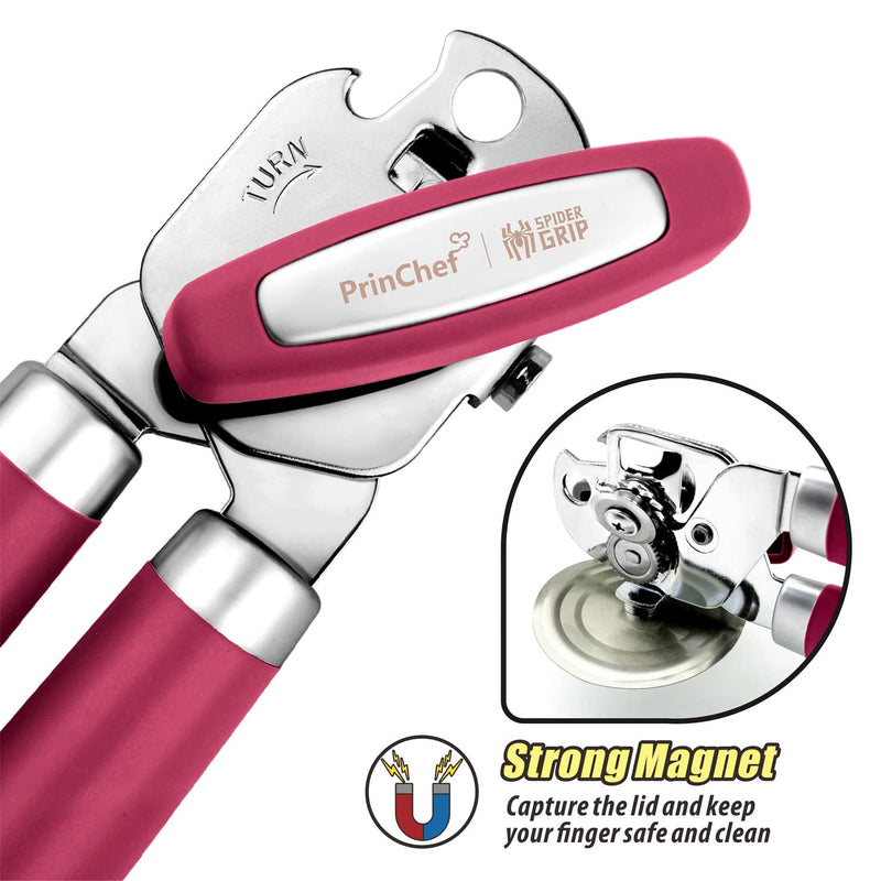 Can Opener, No-Trouble-Lid-Lift Manual Handle Can Opener With Magnet and Beer Opener, Red