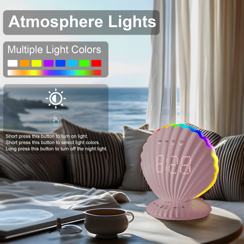 Loud Alarm Clock for Heavy Sleepers - Portable Bluetooth Speaker with White Noise Machine, RGB Night Light with Music Sync, Digital Clock for Bedroom Decor, Ideal Gift for Teens Adults (Pink)