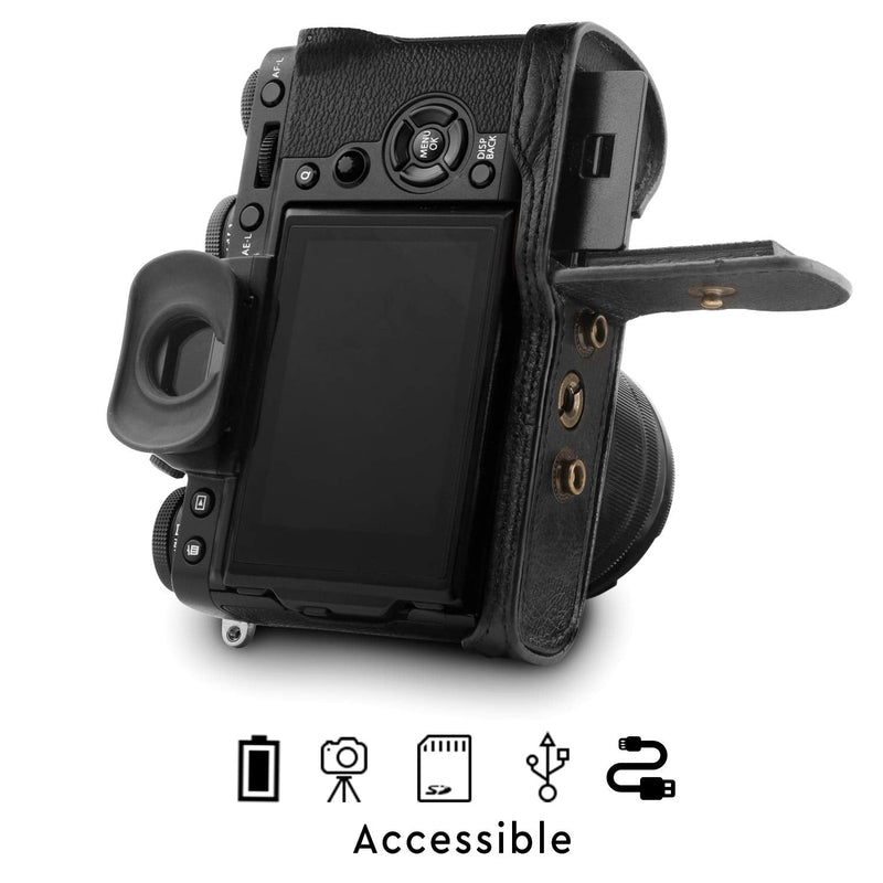 MegaGear MG1550 Ever Ready Genuine Leather Camera Case for Fujifilm X-T3 (XF23mm - XF56mm & 18-55mm Lens) - Black