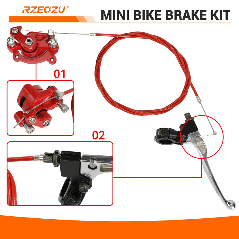 Mini Bike Brake Lever Kit Replacement for Coleman Minibike CT100U CC100X Motovox MBX10 MBX11 Monster Mega Moto 80cc 105cc Baja Doodlebug DB30 GMB100 79cc 100cc Parts with Rear Brake Caliper Red