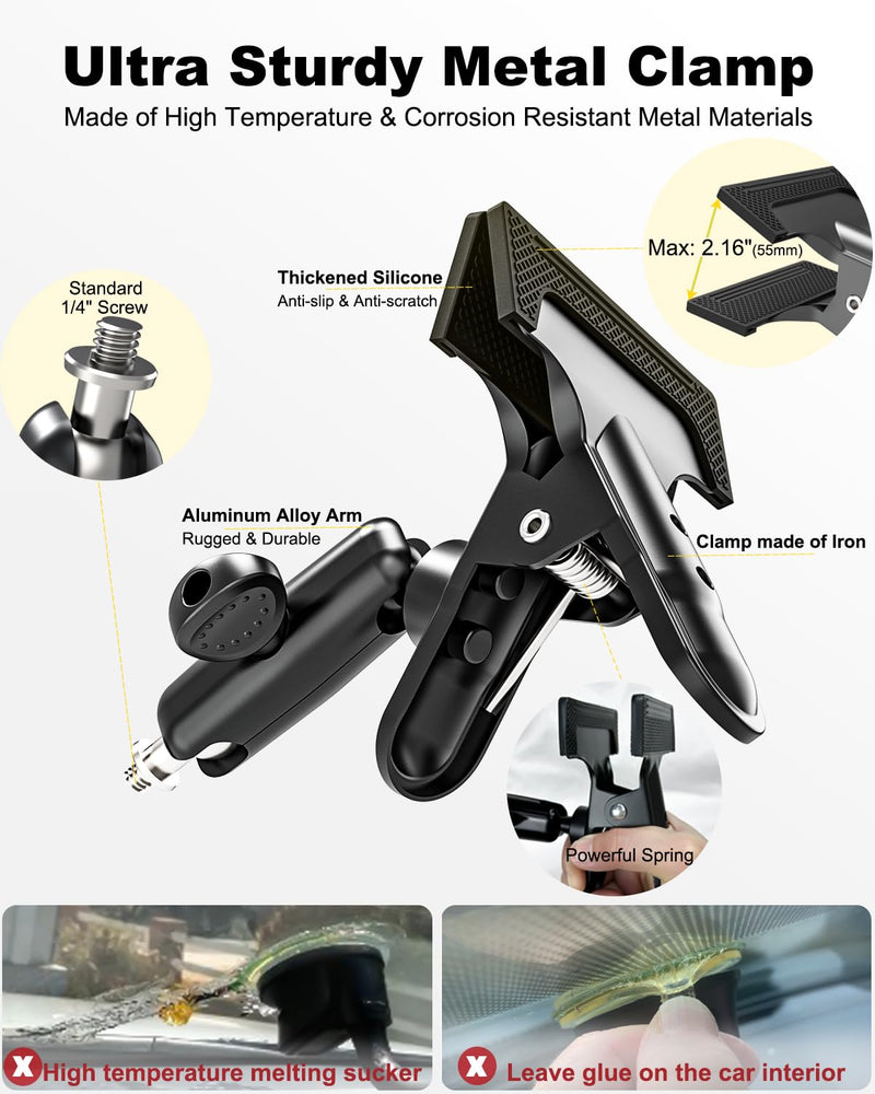 Sun Visor Car Phone Mount, Upgrade Durable All Metal Phone Holder | Car Visor Accessories for Women Men, 360° Adjustable Arm Visor Cell Phone Clip for iPhone 17 16 15 14 Pro Max, Galaxy, 4-7"