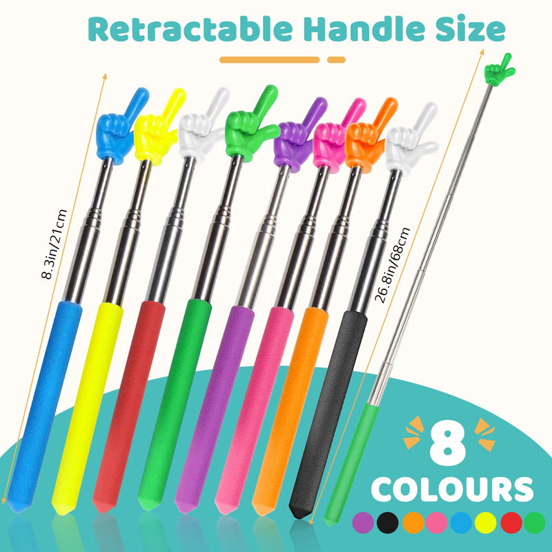 8 Pcs Teacher Pointer Stick for Classroom Extendable Pointer Finger Telescoping Hand Pointer Retractable Pointing Stick Reading Aid for Presentation Whiteboard (8 Colors) 8 Colors