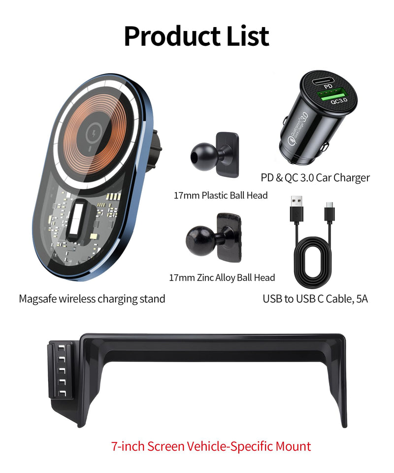 15W Wireless Charging Car Phone Holder for Toyota Camry 2021-2024 7" Screen | Magsafe Accessories Fast Charging Magnetic Cell Phone Holder Clip Compatible with iPhone Android, 3D Fit Vehicle Phone Stand