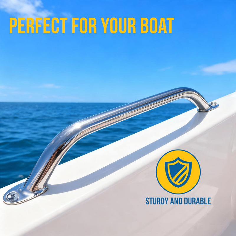 2PCS Boat Handrail Grab Handle Polished Stainless Steel Round Tube - 12" Long Marine Grab Handle
