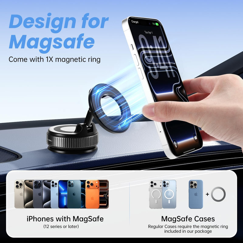 2026 Upgraded Vacuum Magnetic Car Phone Holder Mount [85 LBS Strongest Suction] 360° Adjustable Magnetic Phone Holder, Foldable Car Mount for All cellphones