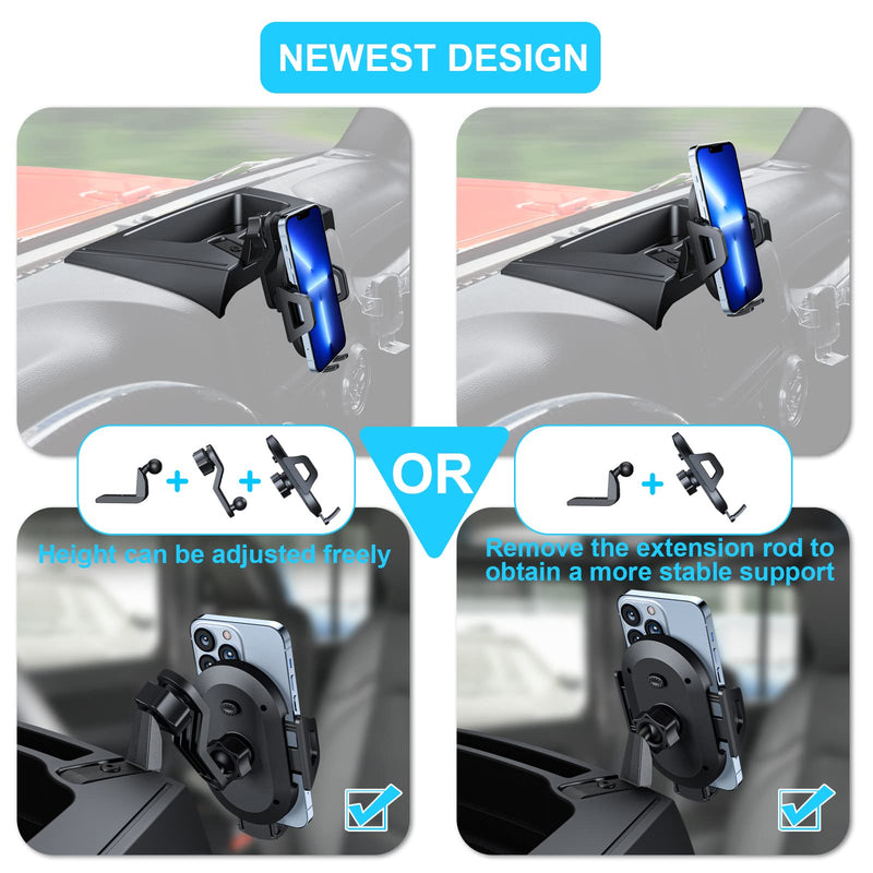 Upgraded Phone Mount for Jeep Wrangler JK JKU 2018 2017 2016 2015 2014 2013 2012 2011, Dash Multi-Mount Phone Holder Kit w/Storage Tray Interior Accessories 2011-2018 JK/JKU(Balck)