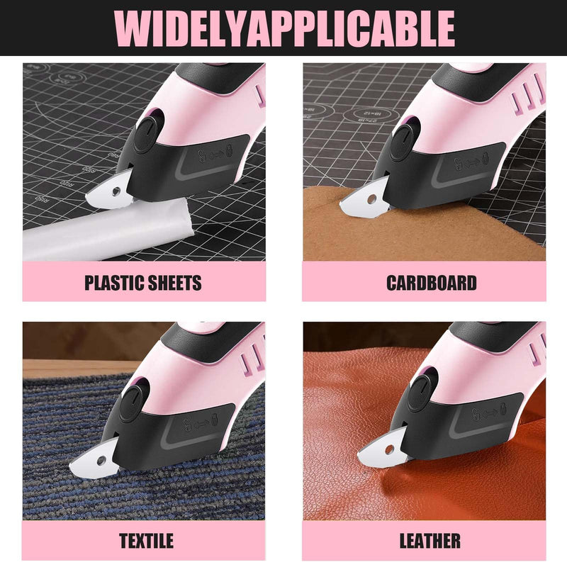 4V Cordless Electric Scissors Cardboard Cutter with Rechargeable Powerful Shears Cutting Tool for Fabric,Easy Carry and Fast Charging,Pink Pink
