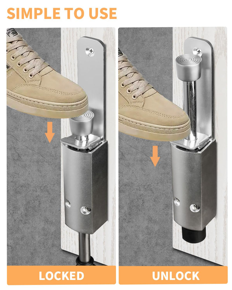 Door Stop - Heavy Duty Spring Loaded Step Down Push On Door Holder/Stopper - Foot Operated Door Holder for Outdoor and Commercial Use (1, Silver) 1