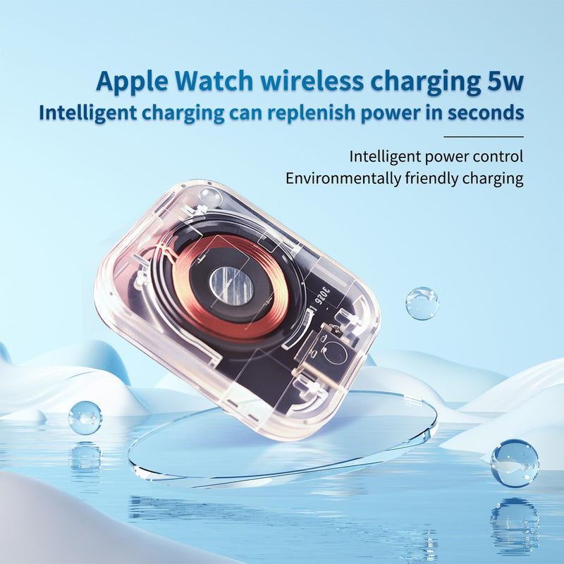 5W Magnetic Wireless Charger for Apple Watch S1-S11, SE 1-3, Ultra 1-3, Portable Fast Charging Adapter with USB-C Port, Transparent (Excluding Charging Cable)