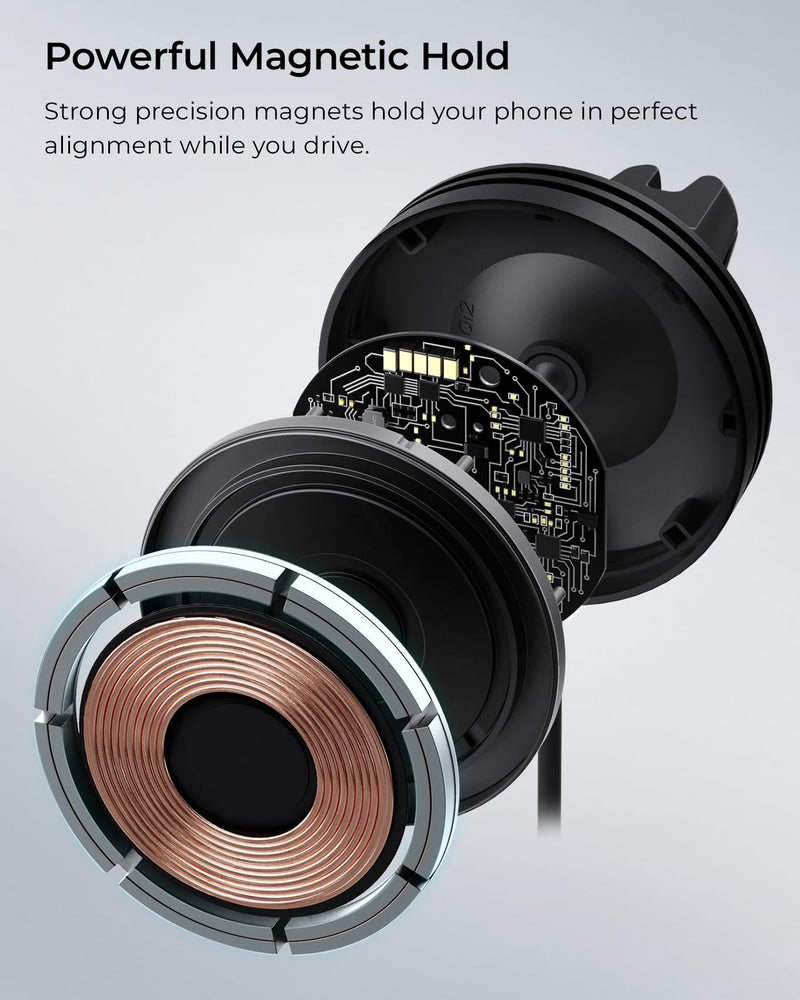 iOttie Velox Qi2 Mini Wireless Charging Car Mount - MagSafe Compatible Air Vent Phone Mount with 15W Charging for Qi2-enabled Smartphones Including iPhone 12,13,14,15,16 and 17. Car Charger Included. Qi 2 Wireless Charging