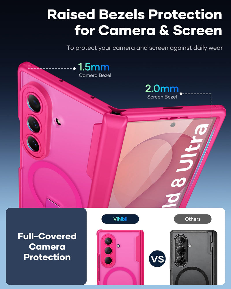 Vihibii for Samsung Galaxy Z Fold 8 Ultra Case with Stand, 2026, Hot Pink | HD Front Screen Protector, Compatible with MagSafe, Rugged Hinge Protection, Full Camera Protective, Shockproof, Women Men