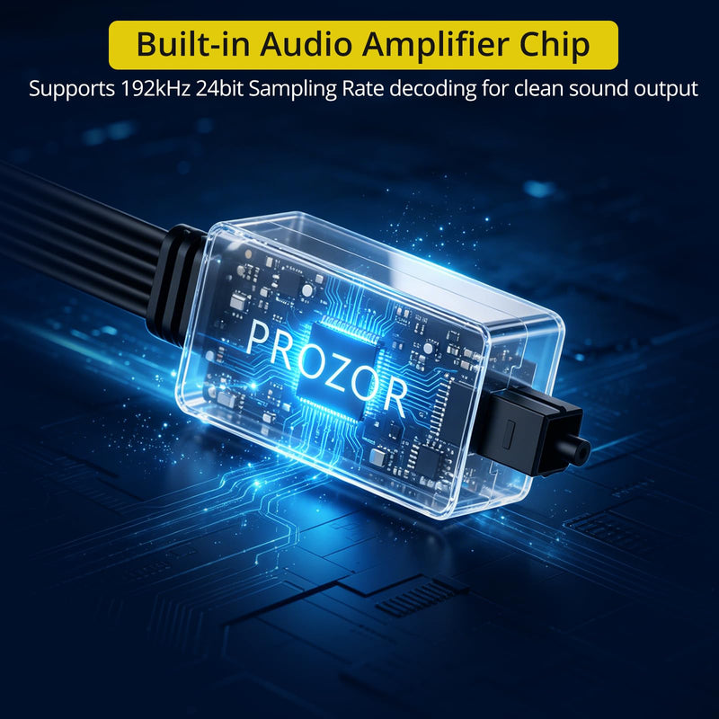PROZOR 192kHz Optical to RCA Male Converter 6ft Cable | Built-in Audio Amplifier Chip Digital to Analog Audio Converter DAC Digital Audio Converter for HDTV Amp Blu-Ray DVD PS3 PS4