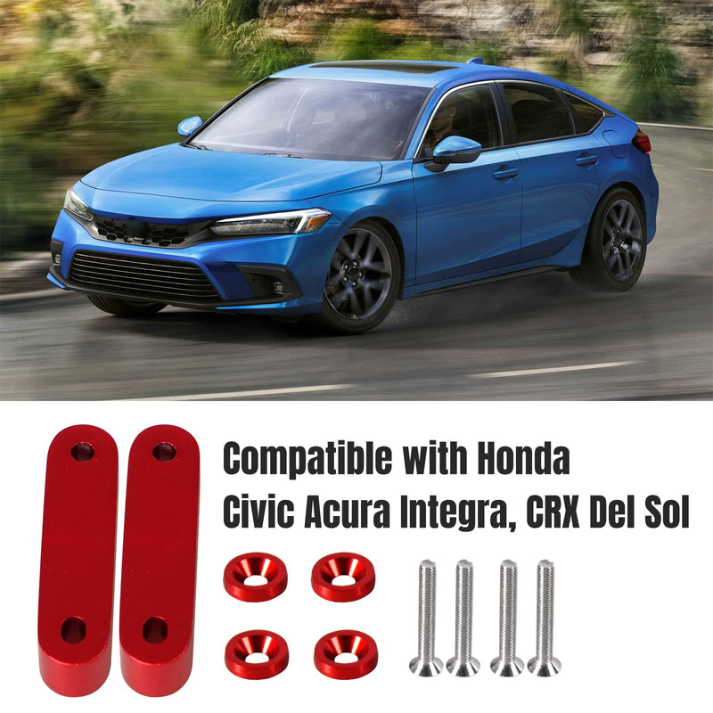 YESHMA Front Hood Vent Space Riser Spacer Modification Kit, Hood Riser Compatible with Honda Civic Acura Integra, Aluminum Alloy Car Hood Vent Spacer Riser for CRX Del Sol (Red) Red