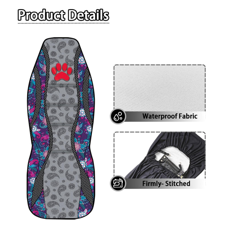  [AUSTRALIA] - Red Paw Print Car Seat Covers Non-Slip Automobile Seat Covers Boho Flower Waterproof Front Seat Cushion Interior Auto Accessory Protection for Cars Truck Van, 2 Pcs Set A-Red Paw Print Boho Flower