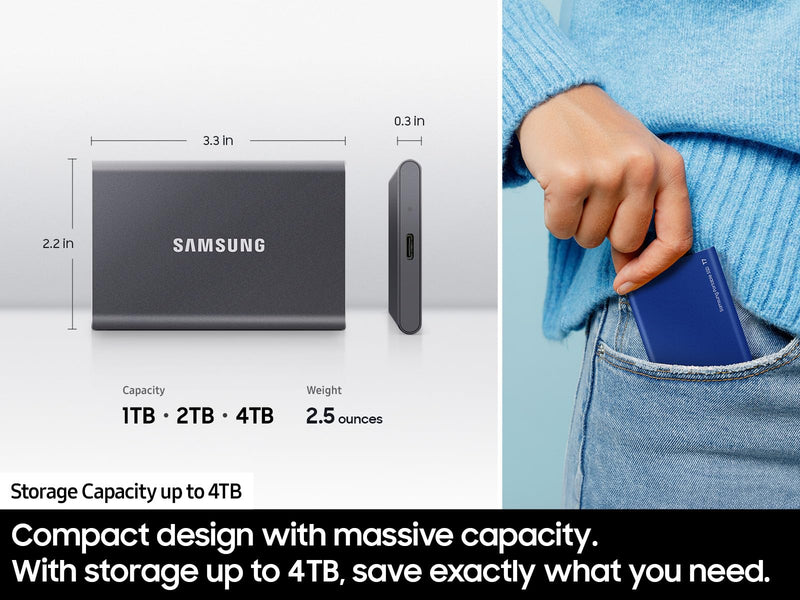 SAMSUNG T7 Portable SSD, 1TB External Solid State Drive, Speeds Up to 1,050MB/s, USB 3.2 Gen 2, Reliable Storage for Gaming, Students, Professionals, MU-PC1T0T/AM, Gray Titan Gray 1 TB