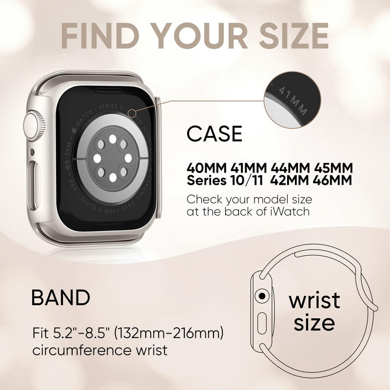 2 Pack Braided Stretchy Band Compatible with Apple Watch Bands and Case | 40mm 41mm 42mm 44mm 45mm 46mm Nylon Elastic Strap Protective Cover & Screen Protector, Fit iWatch Series 11 10 9 8 7 SE 6 5 4 Starlight+Pink
